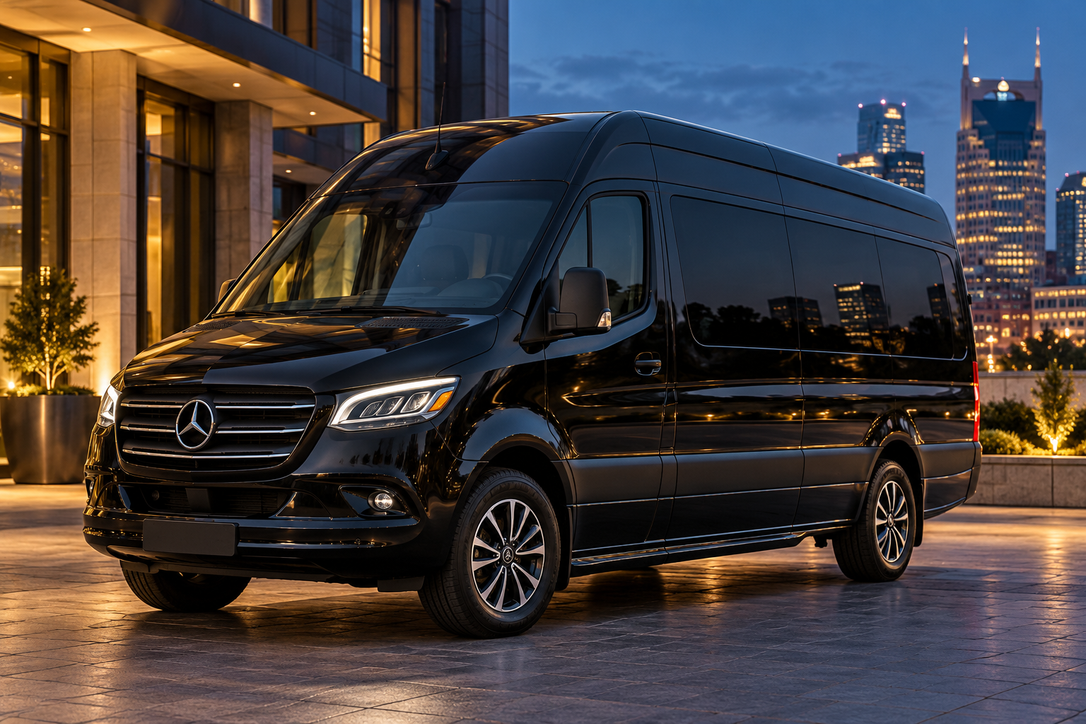 Representative black Mercedes-Benz Sprinter for luxury group transportation